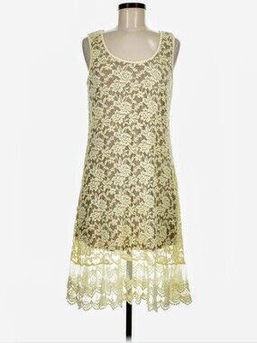 J Gee Creamy Yellow Floral Lace Sleeveless Dress Medium *T